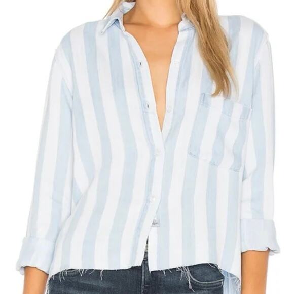 Rails Bar Harbor Blue Striped Bishop Long Sleeve Distressed Button Shirt Size S - Picture 1 of 10